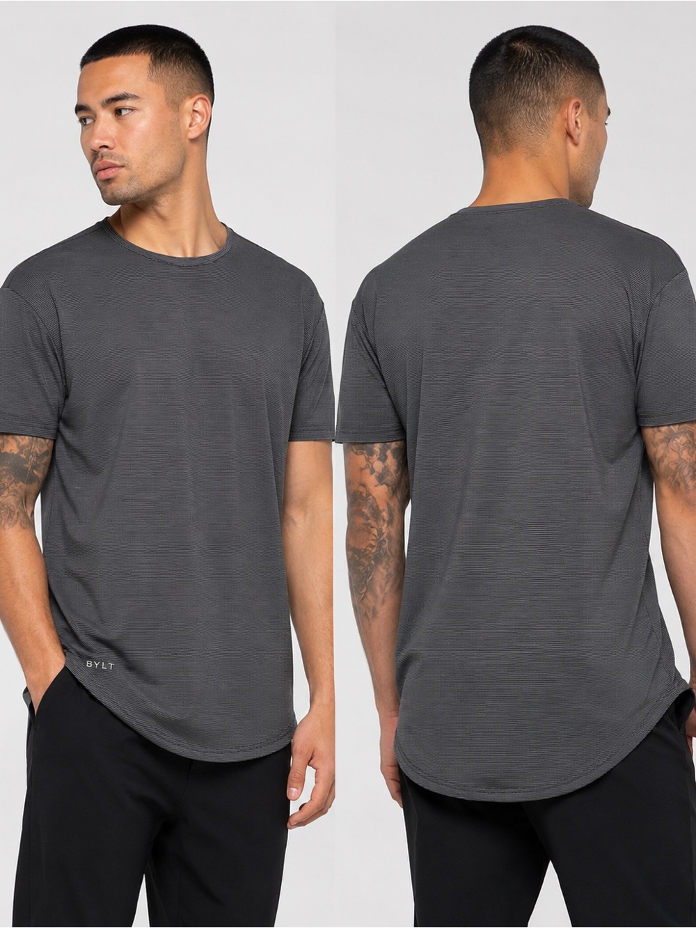 BYLT Basics Drop-Cut Lux Tee XL Gray Black Stripe Performance Shirt